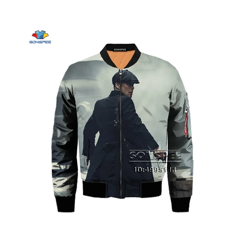 SONSPEE Англия ТВ шоу Peaky Blinder 3D принт Мужская Зимняя Толстая куртка Бомбер летная куртка армейская Военная Повседневная Верхняя одежда плюс размер
