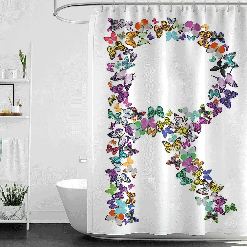 

Shower Curtains for Bathroom Roses Letter R,Collection of Butterflies in The Shape of Uppercase Letter Nature Inspired