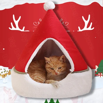 

2020 Christmas Cat Bed House for Cats kitty Winter Small Dogs Bed Sofa Kennel Xmas Navidad Gama Gatos Cats Accessories for Home