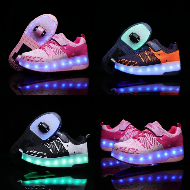 US $12.34 Heelys 2020 New USB Charge LED Colorful Children with Two Wheels Roller Skate Shoes Boys Girls Shoe