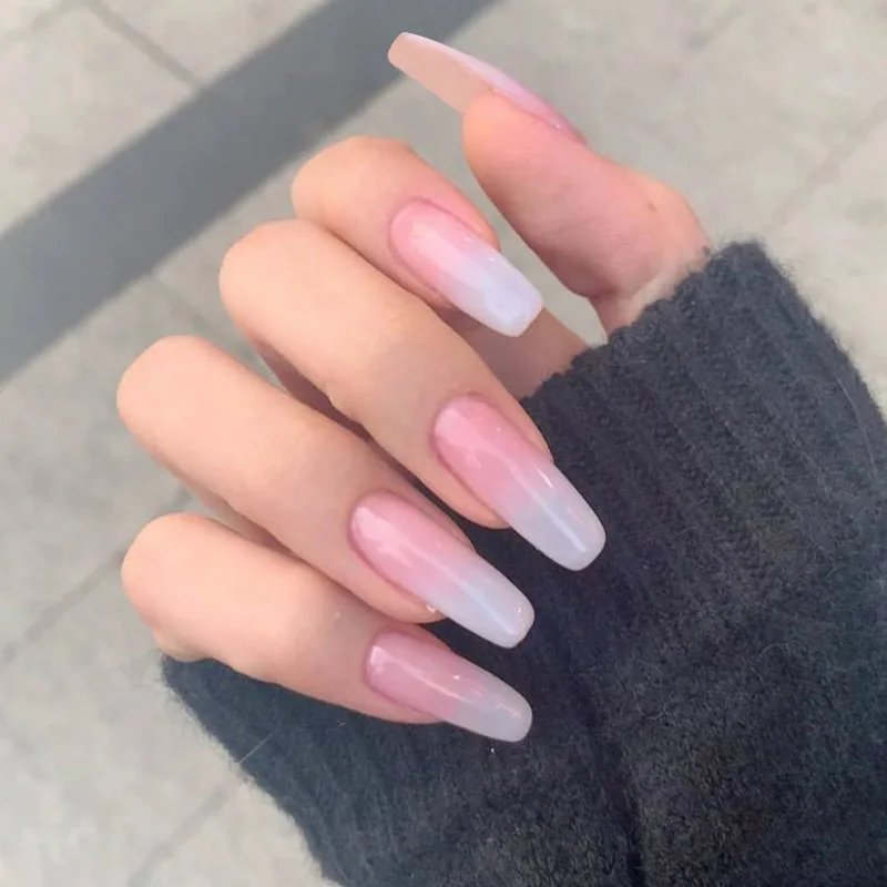 

24pcs False Nails Ballet Nail Tips Rainbow Gradient Nail Tips Wearable Nail Patches White Gradient Fake Nail Pieces Full Cover