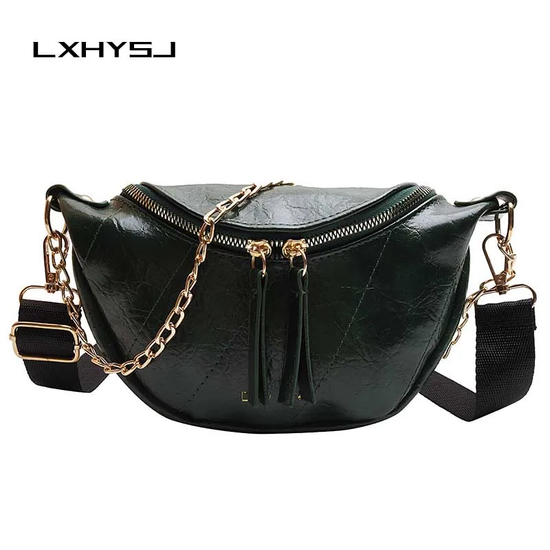 Новая женская поясная сумка на цепочке, Кожаная поясная сумка, модная сумка в виде банана, нагрудная сумка, женская сумка на молнии, вместительная сумка в виде почек, сумки на плечо