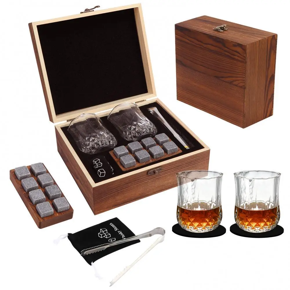 Verres À Whisky, 2 Verres À Whisky, 8 Roches En Granit, Pierres  Refroidissantes, Avec Boîte Cadeau En Bois, Pour Père, Mari Et Amis -  Verres À Vin - AliExpress