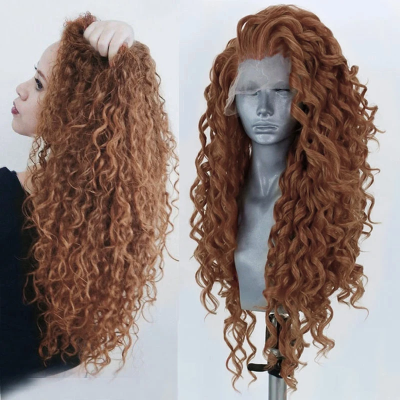

RONGDUOYI Long Brown Hair Heat Resistant Wigs Synthetic Lace Front Wig Loose Deep Cosplay Wig Fiber Hair Lace Wigs for Women
