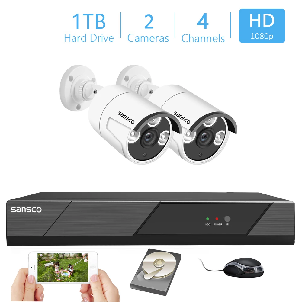 SANSCO POE CCTV система видеонаблюдения 1080P HD 4CH NVR ip камеры с защитой от атмосферных