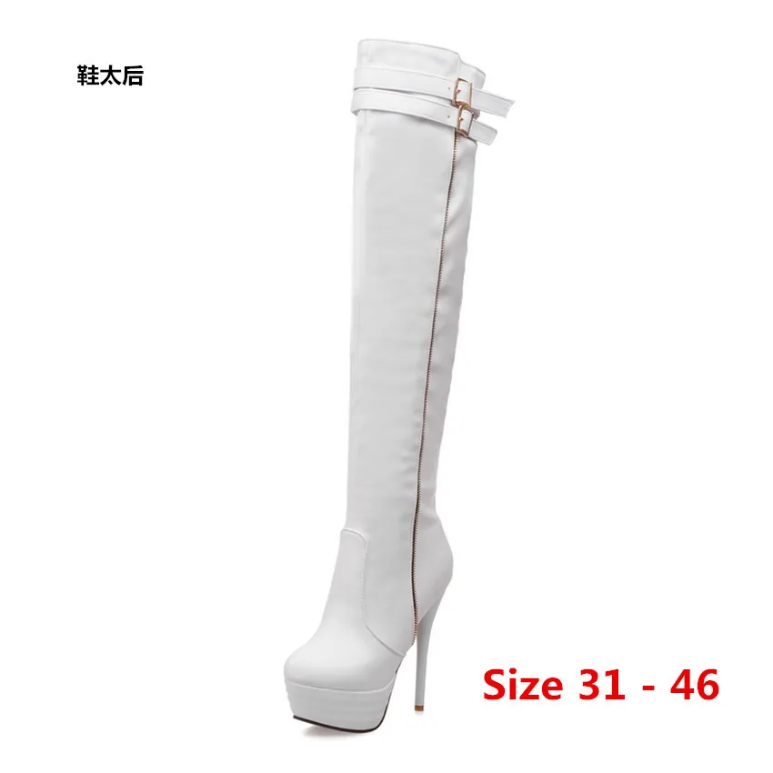 Platform Women Over The Knee Boots Stretch High Heels Autumn Winter Woman Shoes Long Leather Small Big Size 31 - 46 | Обувь
