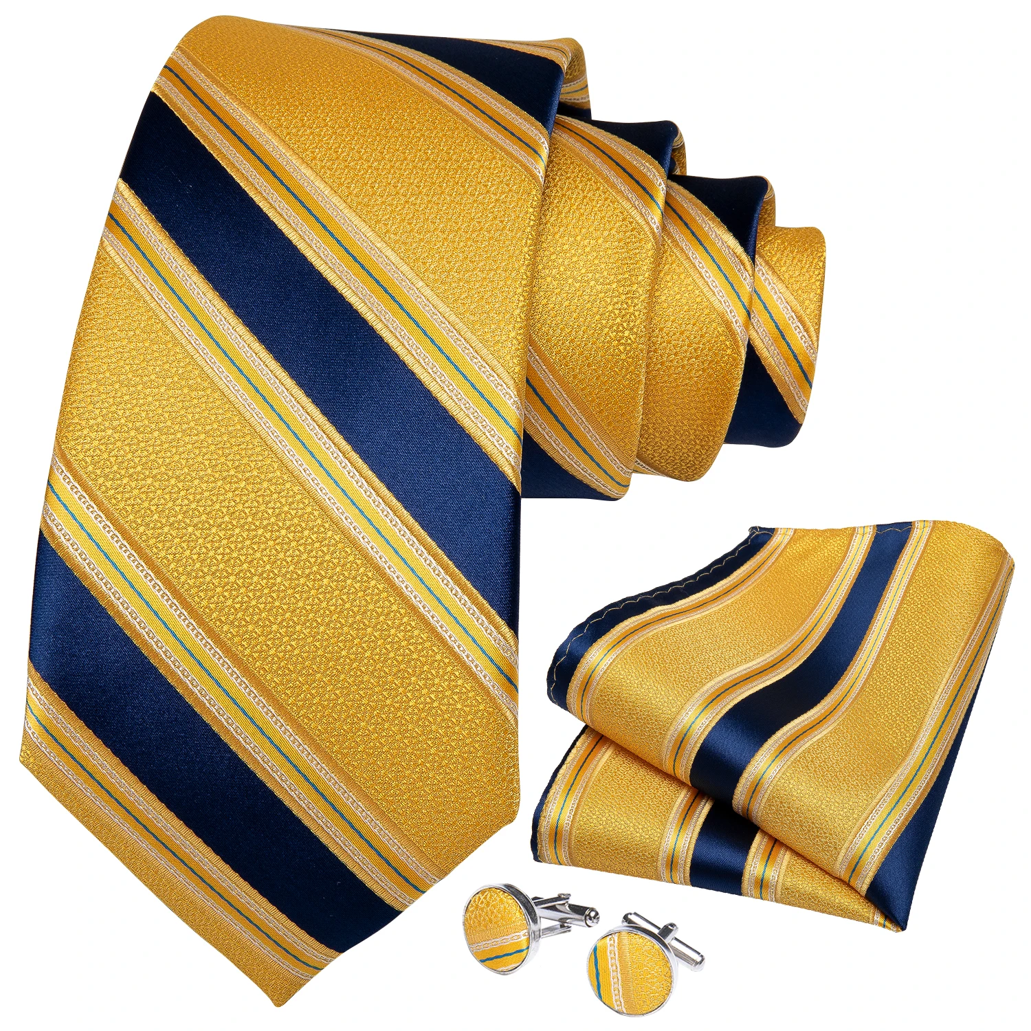 Men Tie Luxury Yellow Blue Striped Paisley Plaid Silk Wedding Tie For Men DiBanGu Designer Hanky Cufflinks Gift Set