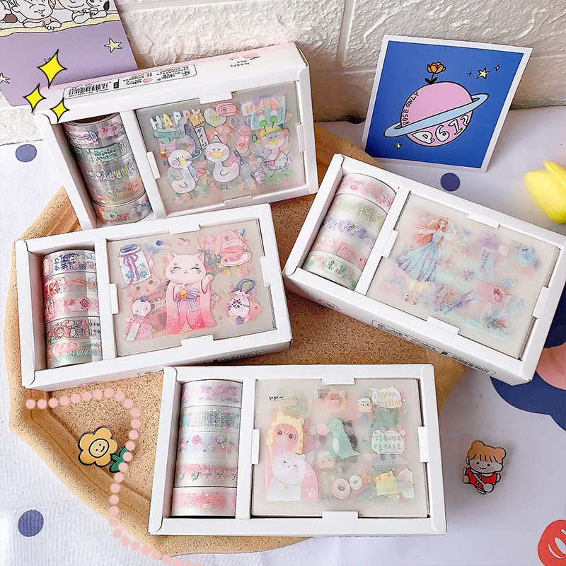 

New Creative And Paper Tape Cartoon Sticker Combination Cute Hand Account Gift Small Fresh Diary Sticker Decoration