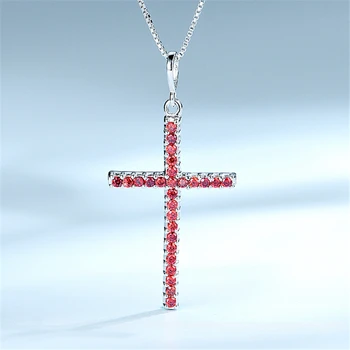 

DY 925 Sterling Silver Necklace Clear Nano Ruby Cubic Zirconia Cross Shape Pendant With Chain Necklace For Women Classic Jewelry