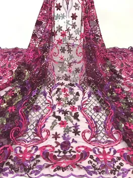 

Atmospheric multi-color sequins with beads embroidery method mesh African lace fabric for evening dress Nigeria silk fabric