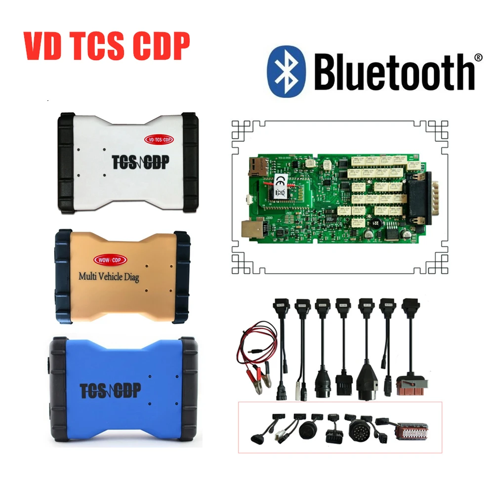 

Best quality Single pcb nec relay VD TCS C-D-P MVD 2016R0 keygen with Bluetooth OBD2 OBDii Diagnostic tools +8pcs car cables