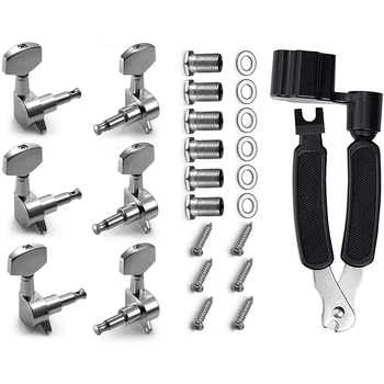 

Acoustic Guitar Fully Enclosed Silvery Zinc Alloy Metal Machine Head Guitar String Tuning Peg with String Winder Included 3L,3R