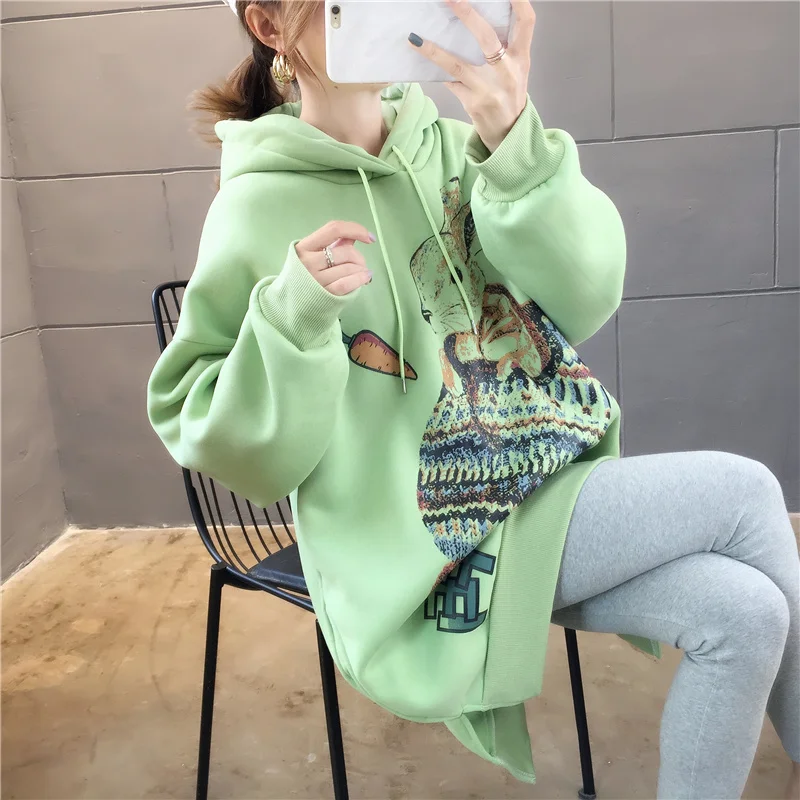 Большие размеры уличная одежда sudaderas mujer негабаритных женская одежда толстовки Толстовка с рисунком длинные Флисовые женские K0312
