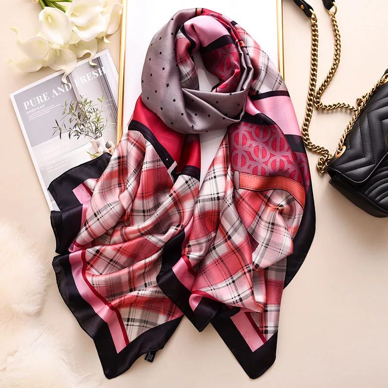 Брендовый шелковый шарф с леопардовым принтом, женский зимний летний шарф размера плюс, женский длинный шарф, высокое качество, Пашмина - Цвет: F318wine