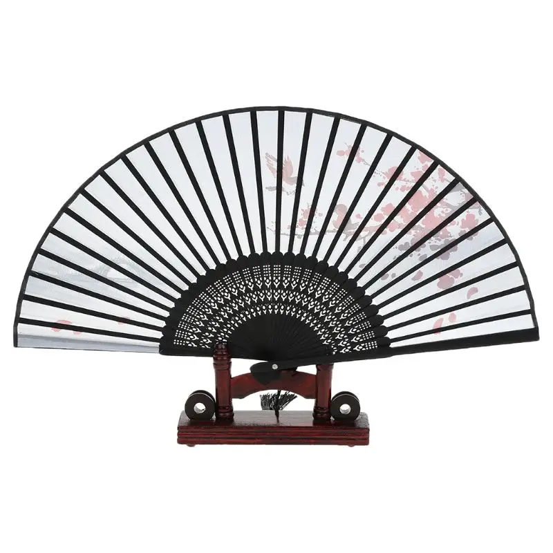 Chinese Folding Hand Held Fan Japanese Cherry Blossom Design Bamboo Wedding Party Decor Gift E65B