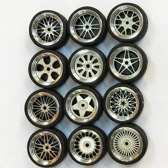 New 1/64 Scale Alloy Wheels Model Universal Modification Tire Diecasts Alloy Wheel Tire Rubber Tires Toy Accessories Wheels 2