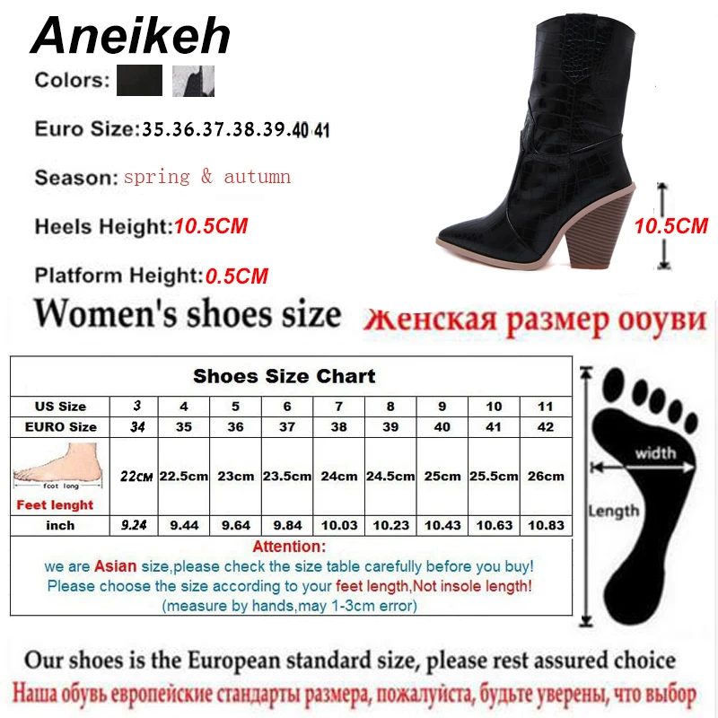 Aneikeh/женские ботильоны с острым носком; сезон осень-зима; ковбойские ботинки в западном стиле женские ботинки на танкетке и высоком каблуке цвет белый, черный; Размеры 35-41