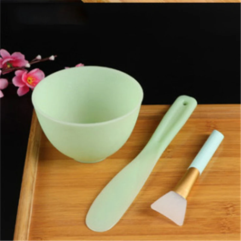 1 Set DIY Silicone Mask Bowl Mask Brush Spoon Set Gauge Compression Makeup Beauty Tools Kit Facial Masks Care SPA Bowl Tools - Цвет: Green   3pcs