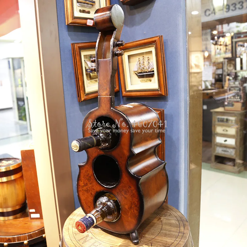 Creative Violin Guitar Wine Rack Shelf 3 Bottles Wooden Upright