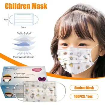 

100pc Children Kids Disposable Maske Face Cover Print Boy And Girl Facemask 3 Layer Non-woven maskswashable Mascarillas Maske
