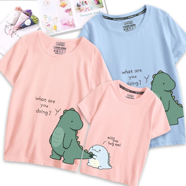 Family Matching Outfits Clothes Mother Dad and Kid Summer Cartoon Dinosaur T-Shirt Sport Clothing Cotton Parent Child Outfits 1