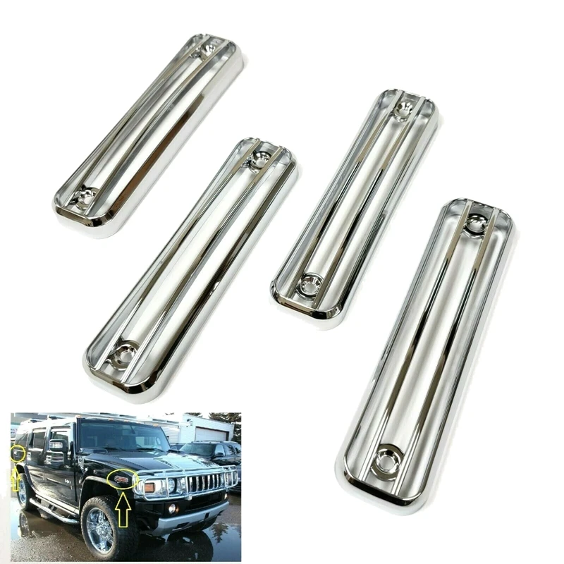 707 Motoring Fits Hummer H2 2003-2009 Stainless Steel Chrome Side Hood Accent Trim 2PCS 