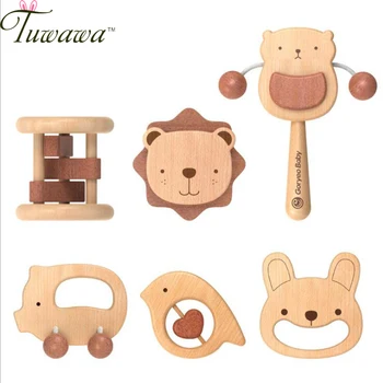 

Wooden Teether Set Wood Rodents Animal 4-6 Month Teething Toys Cartoon Baby Product Teethers