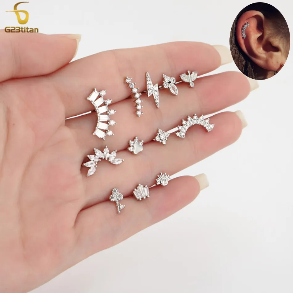 Anillo quirúrgico de acero inoxidable para aretes de circonia cúbica, tornillo de barra Tragus Huggie, joyería Piercing aurícula, 16G - AliExpress Joyería y accesorios
