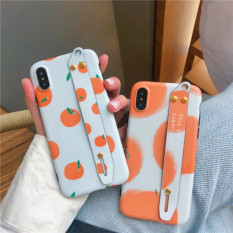 

For iPhone X XR XSMax tangerine Soft Case With Grip Strap Case Silicone Ring Soft Kickstand For iPhone 6 6S 7 8 Plus Cover Capa