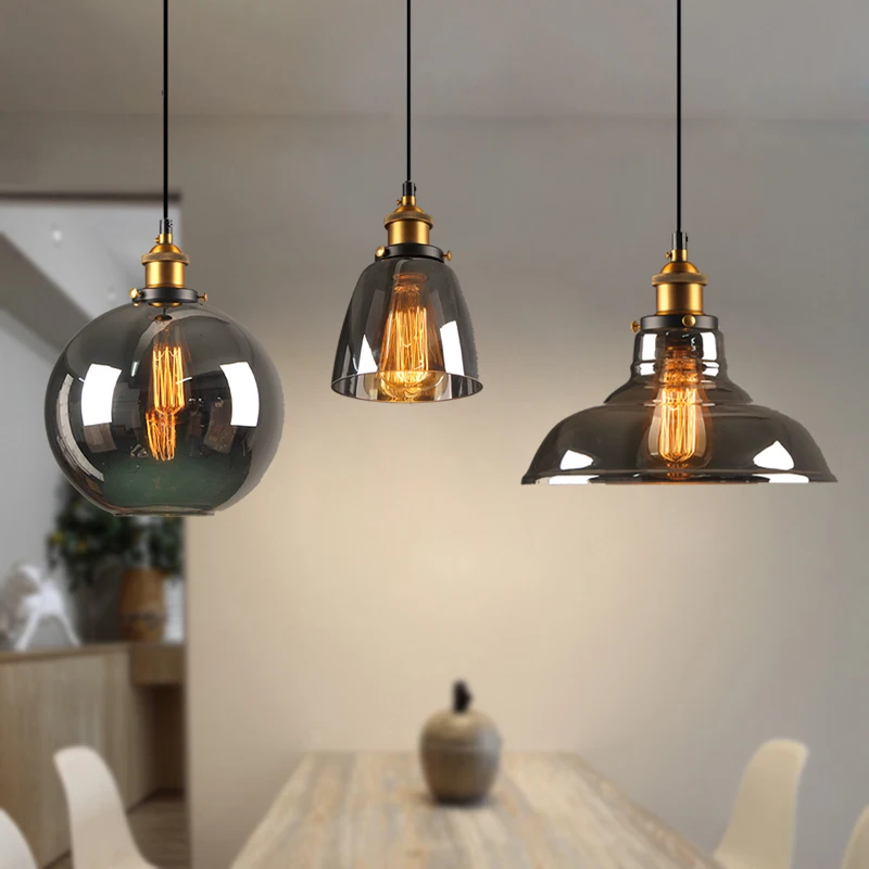 Cena Lampy wiszące w stylu vintage szklany wisiorek lampy Loft przemysłowe lampa wisząca Smoky szary Lamparas De Techo Colgante nowoczesny połysk wiszący