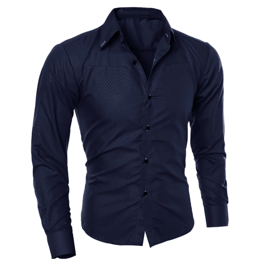 Новая модная мужская Однотонная рубашка с воротником и длинными рукавами, приталенная рубашка, горячая Распродажа, облегающая Классическая рубашка