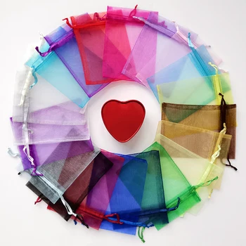 

50 pcs 7*9 cm Organza Bags Drawable Wedding Party Decoration Gift Bags Pouches Jewelry Packaging tulle fabric Bags 19 Colors