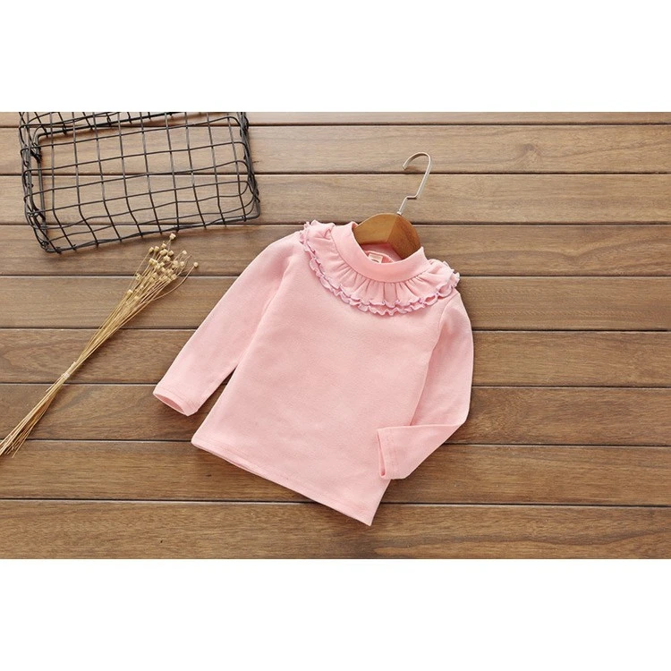 BabymoreBlus Anak Perempuan футболки-поло с круглым вырезом и длинными рукавами Panjang Aksen Renda Warna untuk Musim Gugur
