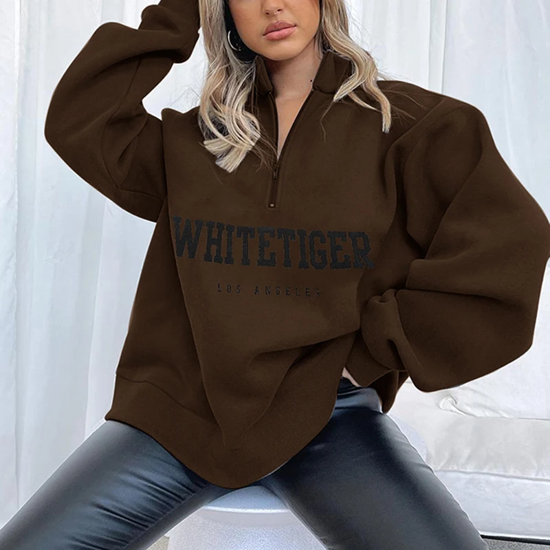 

Women's Vintage Sweatshirts Y2k Casual Oversized Coats Letter Print Long Sleeve Zipper Stand Collar Pullover E-girls Streetwear