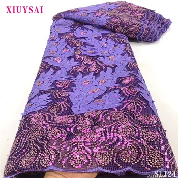 

2020 High Quality nigerian tulle fabric French Tulle lace Women Dress Embroidered Sequin Lace Fabric P1124