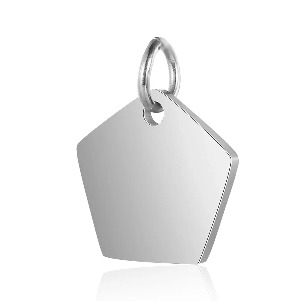 100% Stainless Steel Blank Pentagon Tag Charm For Engrave Metal Mirror Polished Wholesale 10pcs | Украшения и аксессуары
