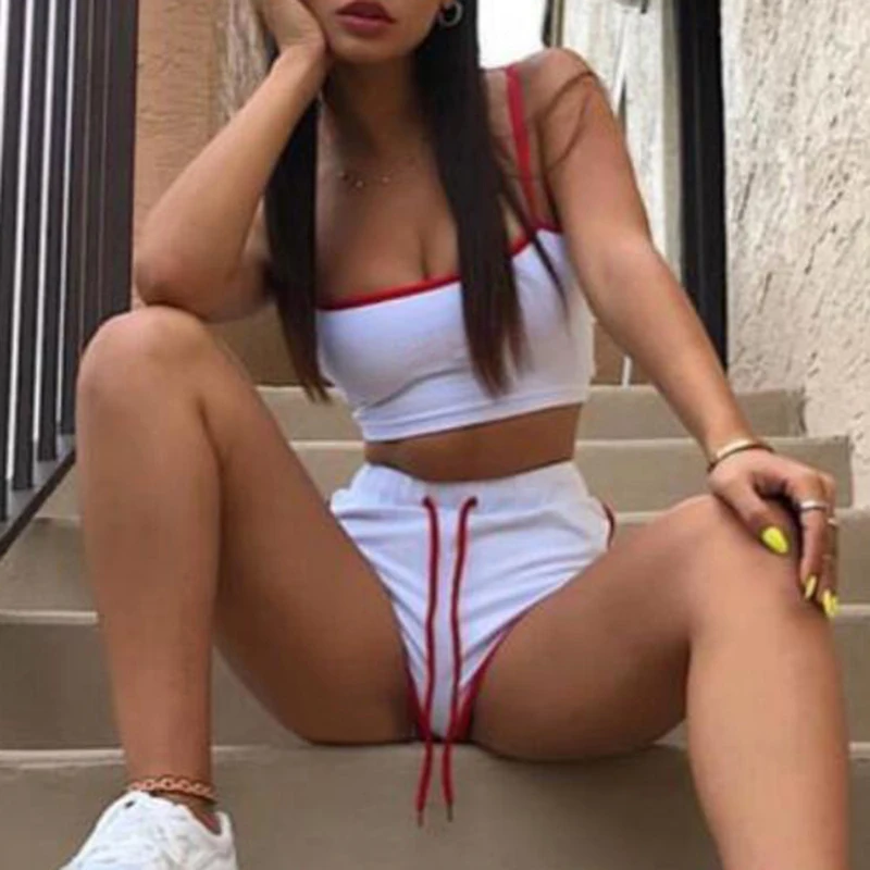Yoga Suit Workout Sports Women Sexy Patchwork Yoga Set String Vest Short Crop Tops + Hot Shorts Pants Athletic Short Sets Hot
