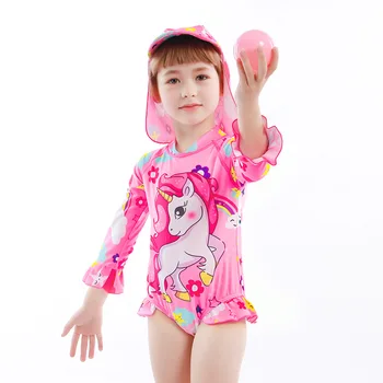 

Fashion Korean Style Girl Cartoon Short Sleeve Swimsuit Pink Unicorn Cute Pineapple Print Swimwear Kids One-piece Bikini Lovely