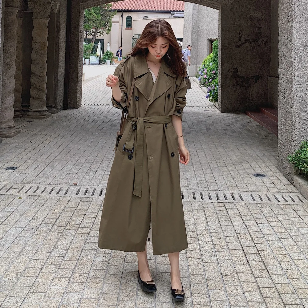 

Photo Shoot Fashion Street Snap-Style Long Coat 2019 Autumn New Style WOMEN'S Dress Retro Laziness Double Breasted Waist Hugging
