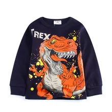 Зимняя Стильная Детская Футболка Пуловер с вырезом лодочкой для мальчиков детская одежда с длинными рукавами и рисунком динозавра