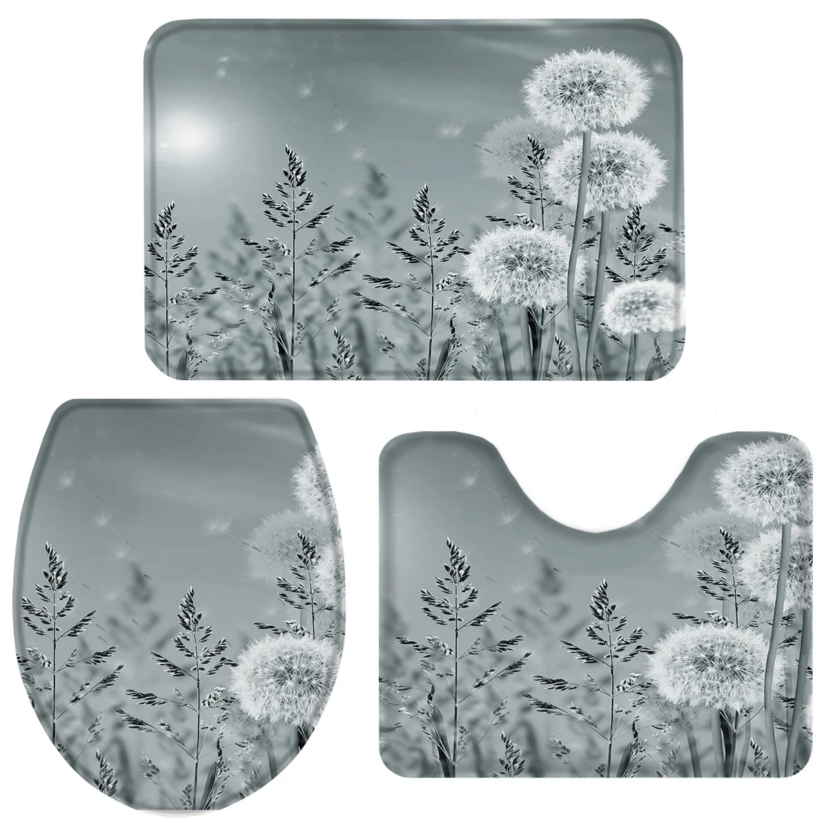 Набор из 3 предметов для ванной комнаты Серый Одуванчик набор унитаз коврик