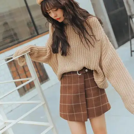 2020 Women'S Autumn And Winter Harajuku Woolen Plaid Retro Skirt Female Cute Japanese Kawaii Skirts For Women DF211 | Женская одежда