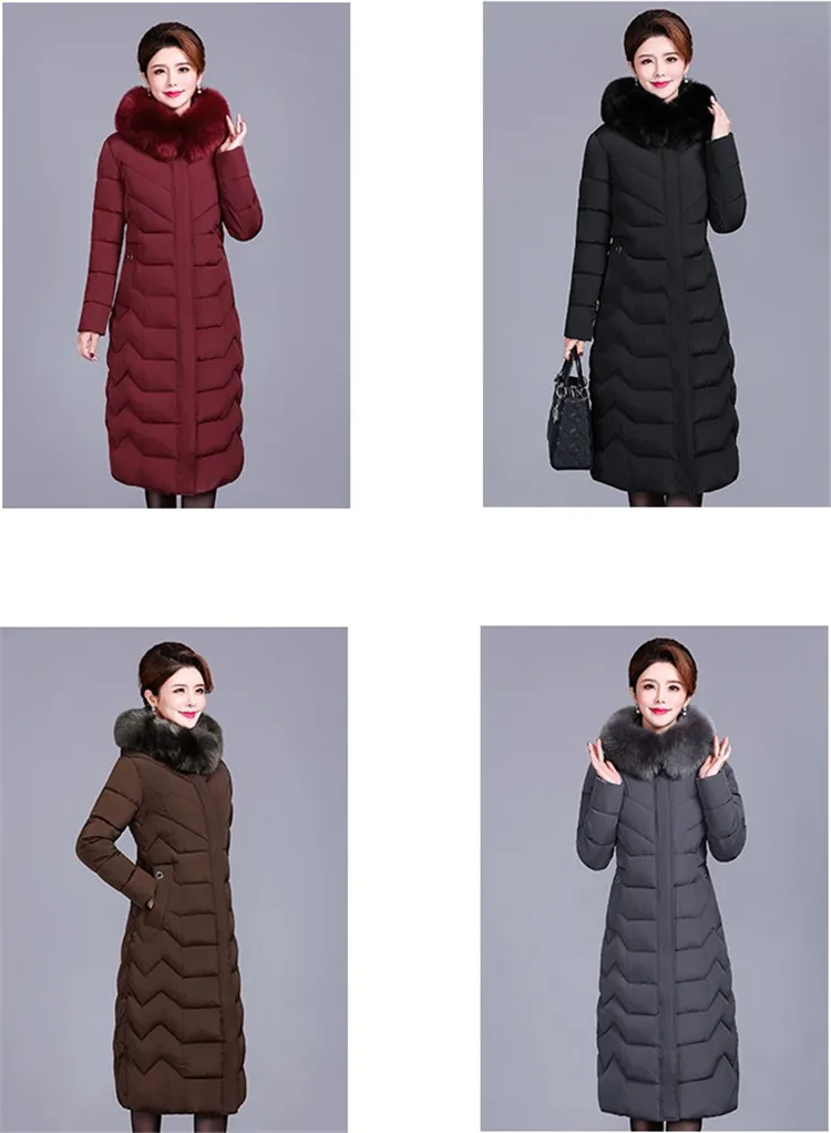 Большие размеры, XL-6XL, зимние парки, женская утепленная пуховая куртка с капюшоном, средней длины, женские теплые пальто с меховым воротником, G547