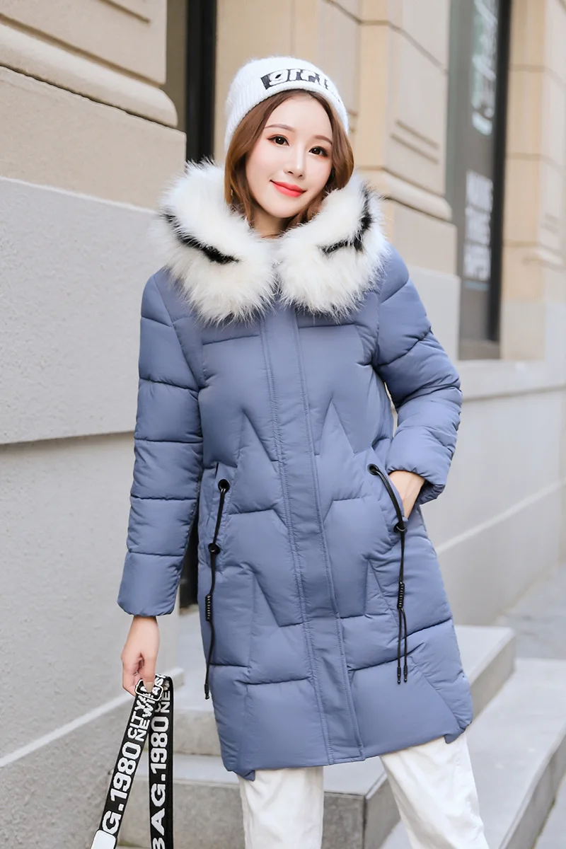 Abrigos Mujer Invierno новая Парка хлопковая стеганая куртка с капюшоном теплая зимняя куртка для женщин однотонное зимнее пальто для женщин s - Цвет: Синий