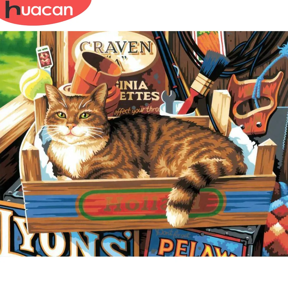 

HUACAN DIY Oil Painting By Numbers Cat Animals HandPainted Kits Drawing Canvas Pictures By Numbers Home Decoration Gift