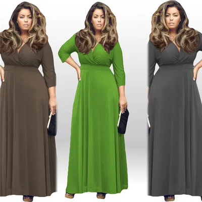 

Eaby Hot Selling WOMEN'S Dress New Style Plus-sized Deep-V Solid Color Skirt