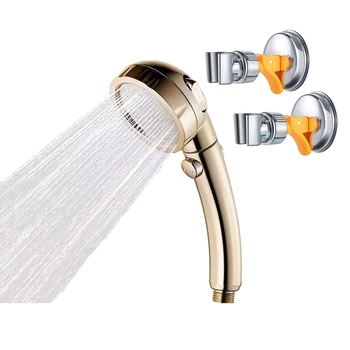 

Bathroom 3 Functions Abs Chrome Shower Head with Switch & 2 Pack Adjustable Shower Head Holder Bathroom Suction Cup