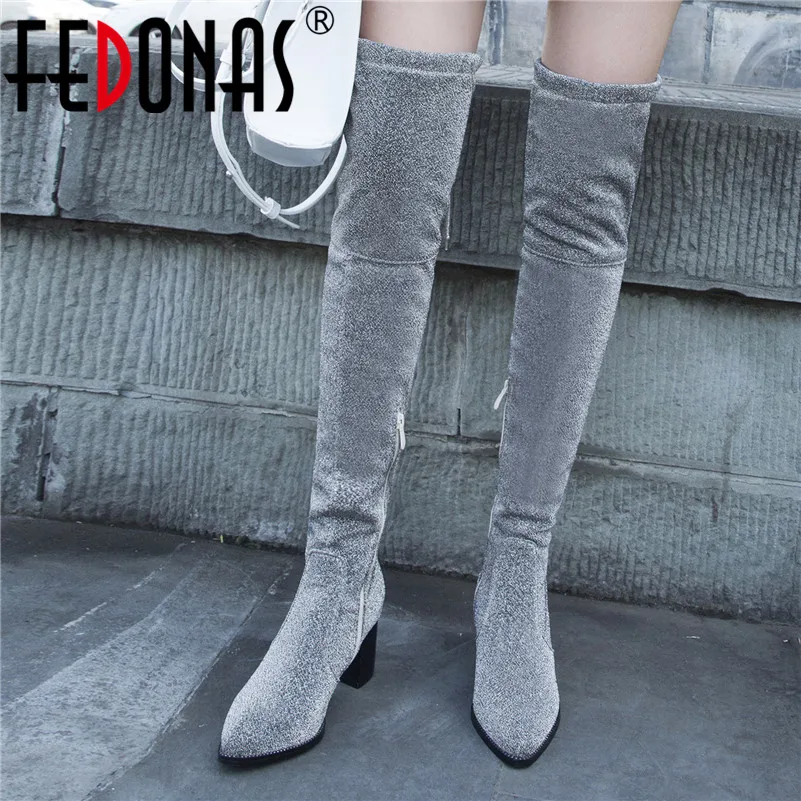 Женские высокие сапоги FEDONAS теплые на высоком каблуке для танцев осень и зиму