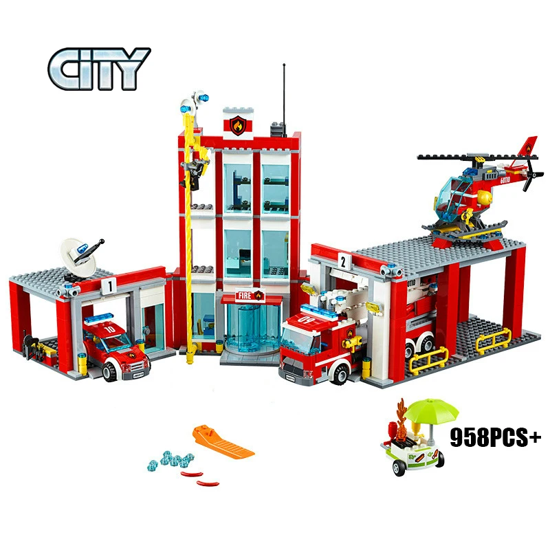 

NEW 60110 958pcs City Series The Fire Station Model Compatible With lepining Building Block Brick Toy For Children Gift 10831