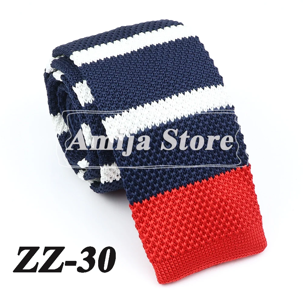 Neue Mode Herren Strickkrawatte Gestreift Blau Schwarz Dünn Schmal Schlank Strick Warm Hals Für Männer Gewebt Designer Täglich Tragen Krawatte – Detail 32